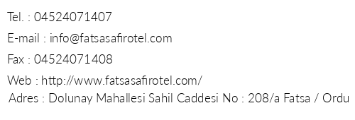 Fatsa Safir Otel telefon numaralar, faks, e-mail, posta adresi ve iletiim bilgileri